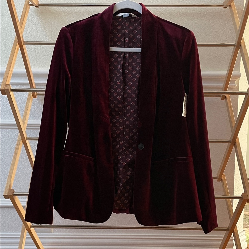 Women's Velvet Blazer - Burgundy